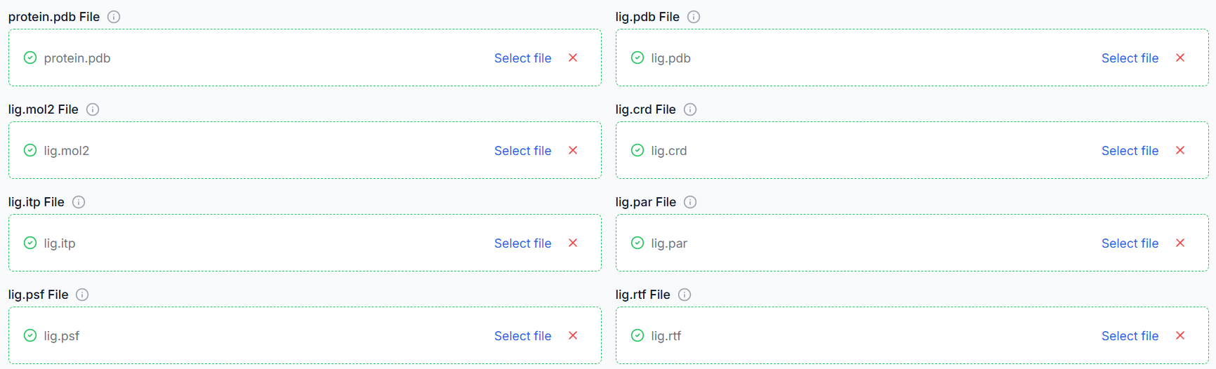 Upload ligand parameters UI