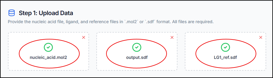 File upload sections for Step 1